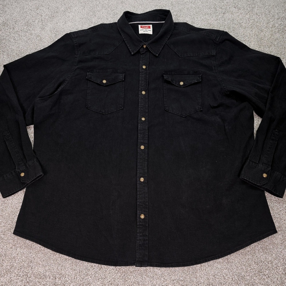 Wrangler Mens Black Western Pearl Snap Long Sleeve Shirt 3XL Stretch Denim Style